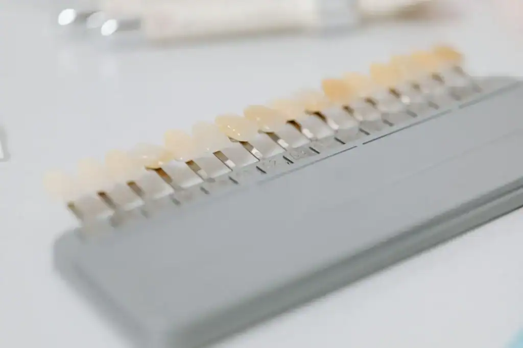 A tooth shade guide on its holder